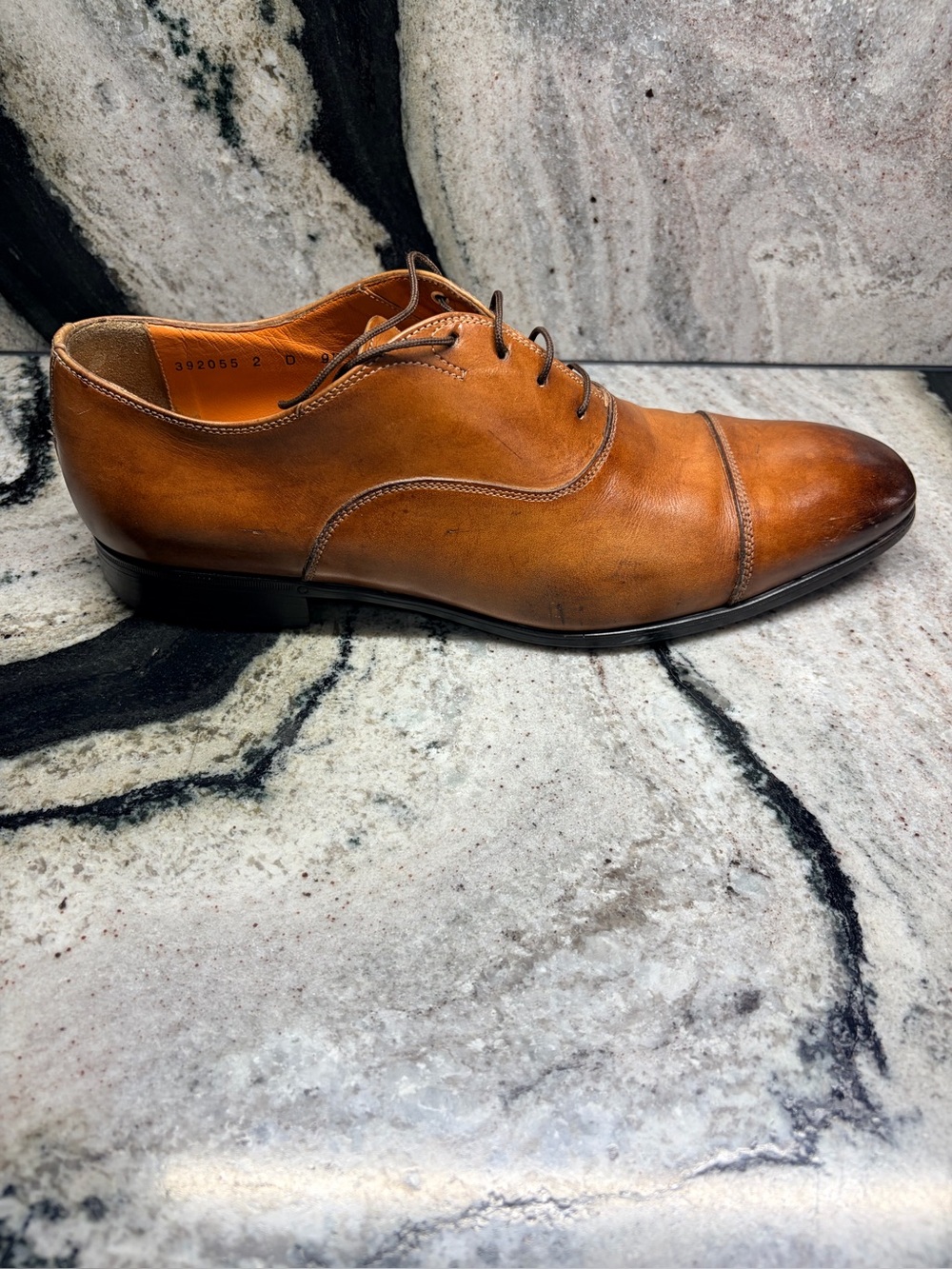 Santoni Cap Toe Oxford Shoes 10.5 US Cognac Brown Hand Burnished Made in Italy - Picture 4 of 12